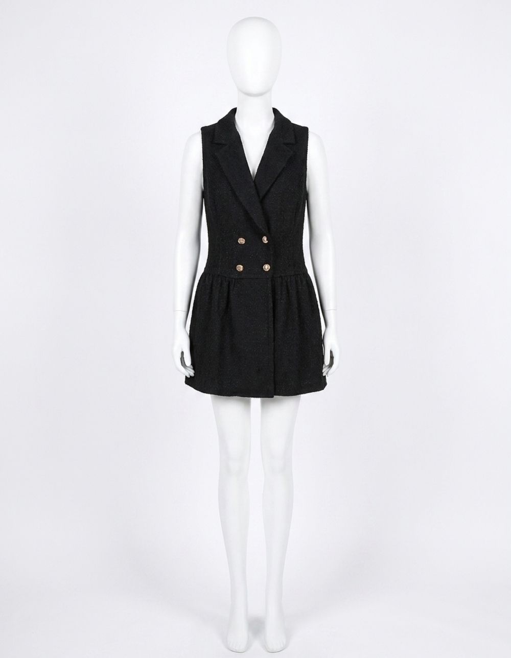 NEW LALAVON tabitha boucle tweed collared button mini dress in black